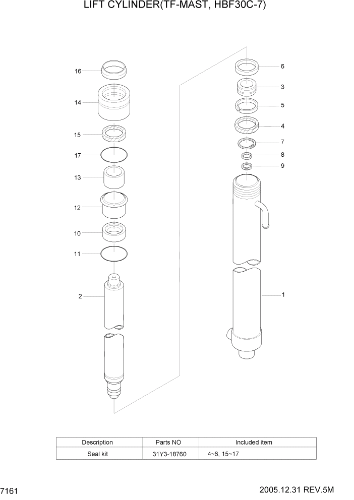 Схема запчастей Hyundai HBF20/HBF25/HBF30C-7 - PAGE 7161 LIFT CYLINDER(TF-MAST,HBF30C-7) РАБОЧЕЕ ОБОРУДОВАНИЕ