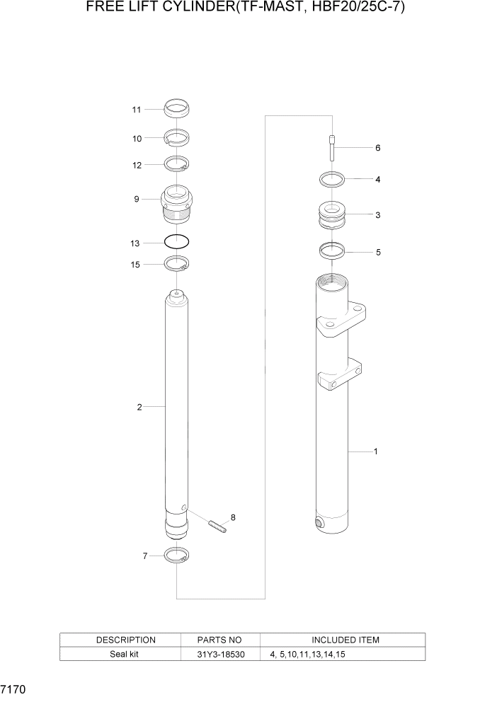 Схема запчастей Hyundai HBF20/HBF25/HBF30C-7 - PAGE 7170 FREE LIFT CYLINDER(TF-MAST,HBF20/25C-7) РАБОЧЕЕ ОБОРУДОВАНИЕ