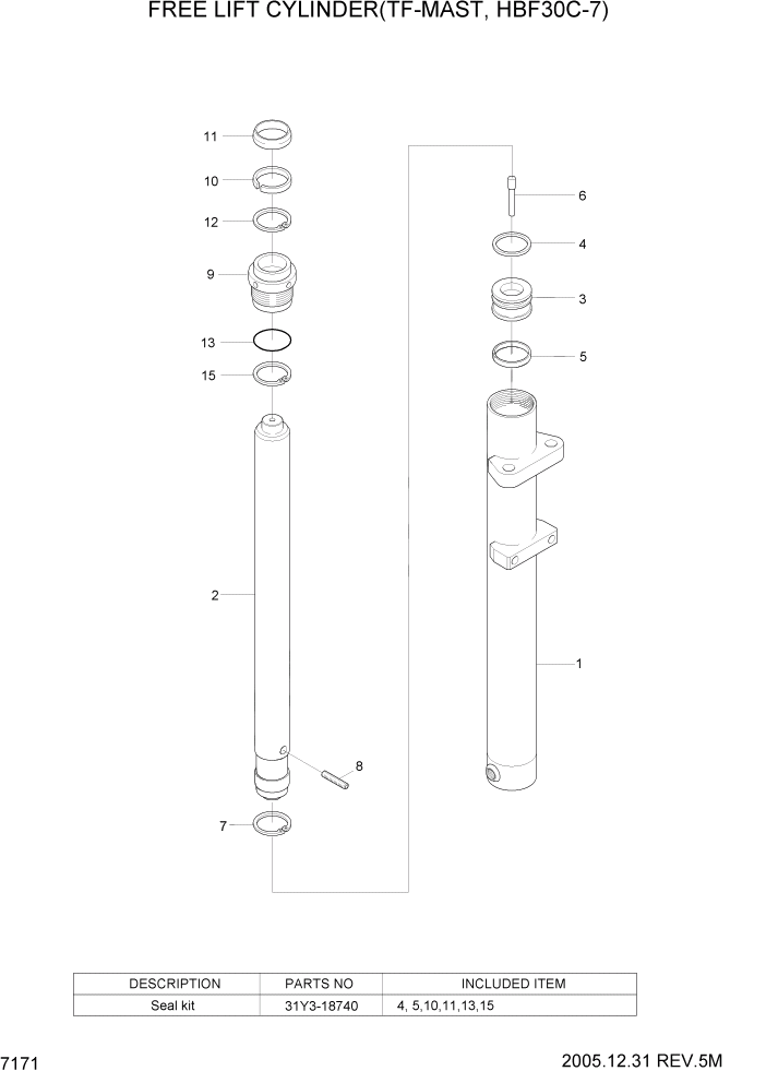 Схема запчастей Hyundai HBF20/HBF25/HBF30C-7 - PAGE 7171 FREE LIFT CYLINDER(TF-MAST,HBF30C-7) РАБОЧЕЕ ОБОРУДОВАНИЕ