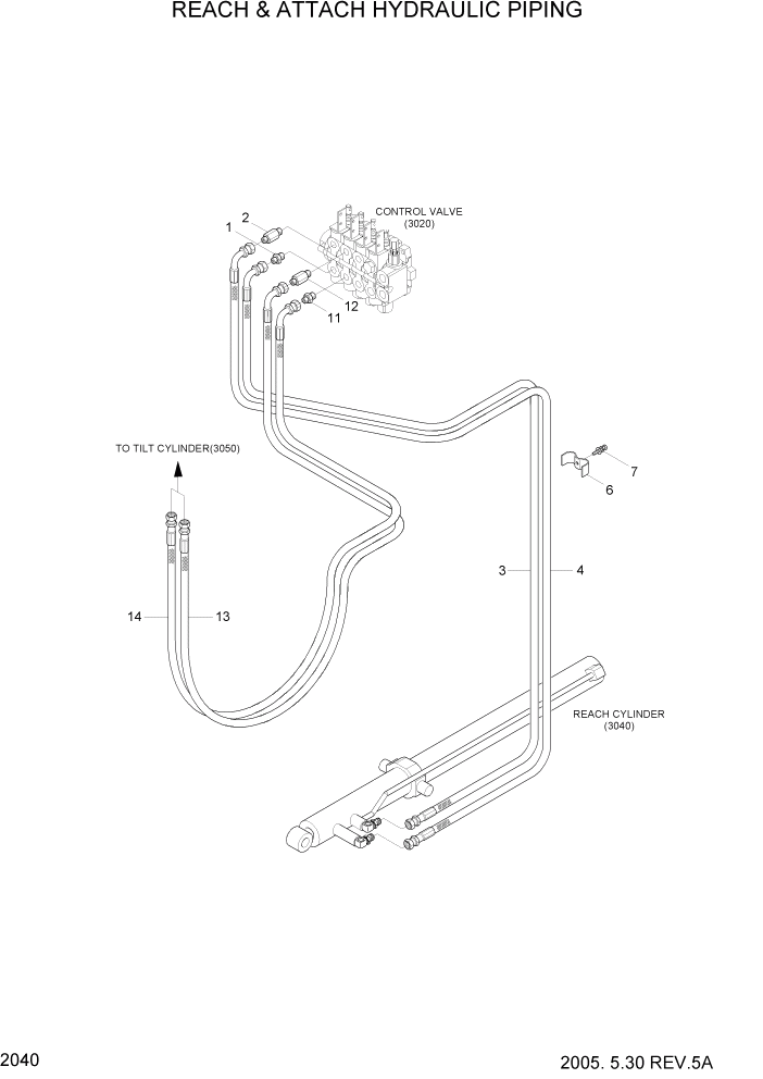 Схема запчастей Hyundai HBR20/HBR25-7 - PAGE 2040 REACH & ATTACH HYDRAULIC PIPING ГИДРАВЛИЧЕСКАЯ СИСТЕМА