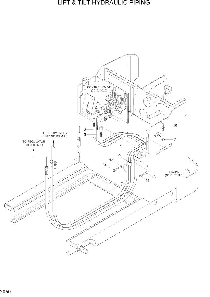 Схема запчастей Hyundai HBR20/HBR25-7 - PAGE 2050 LIFT & TILT HYDRAULIC PIPING ГИДРАВЛИЧЕСКАЯ СИСТЕМА