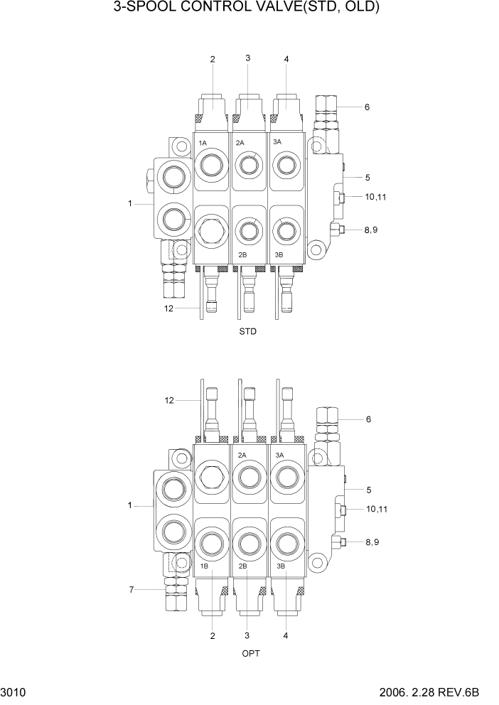 Схема запчастей Hyundai HBR20/HBR25-7 - PAGE 3010 3-SPOOL CONTROL VALVE(OLD) ГИДРАВЛИЧЕСКИЕ КОМПОНЕНТЫ