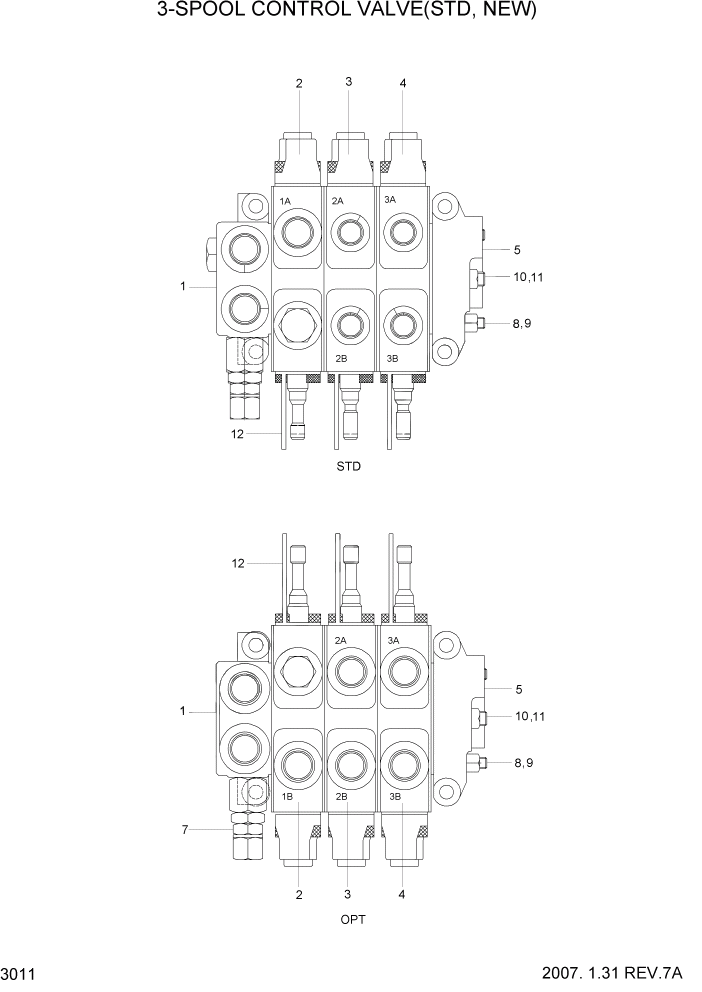 Схема запчастей Hyundai HBR20/HBR25-7 - PAGE 3011 3-SPOOL CONTROL VALVE(NEW) ГИДРАВЛИЧЕСКИЕ КОМПОНЕНТЫ