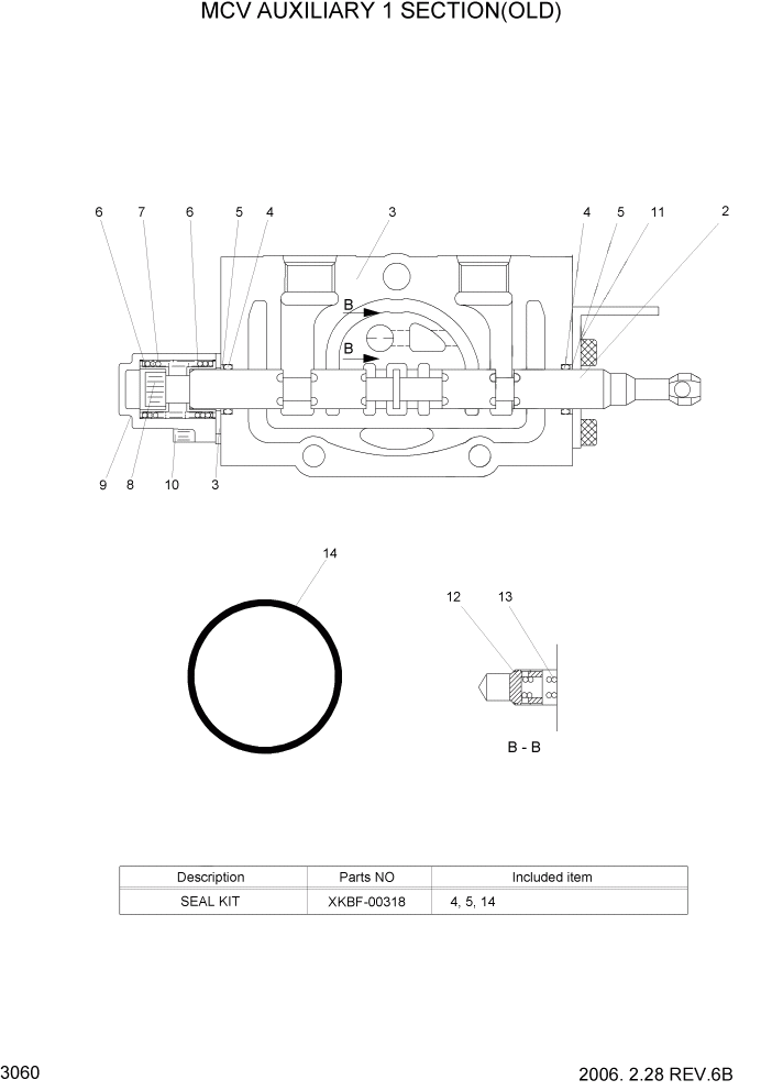 Схема запчастей Hyundai HBR20/HBR25-7 - PAGE 3060 MCV AUX1 SECTION(OLD) ГИДРАВЛИЧЕСКИЕ КОМПОНЕНТЫ