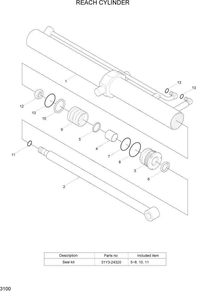 Схема запчастей Hyundai HBR20/HBR25-7 - PAGE 3100 REACH CYLINDER ГИДРАВЛИЧЕСКИЕ КОМПОНЕНТЫ