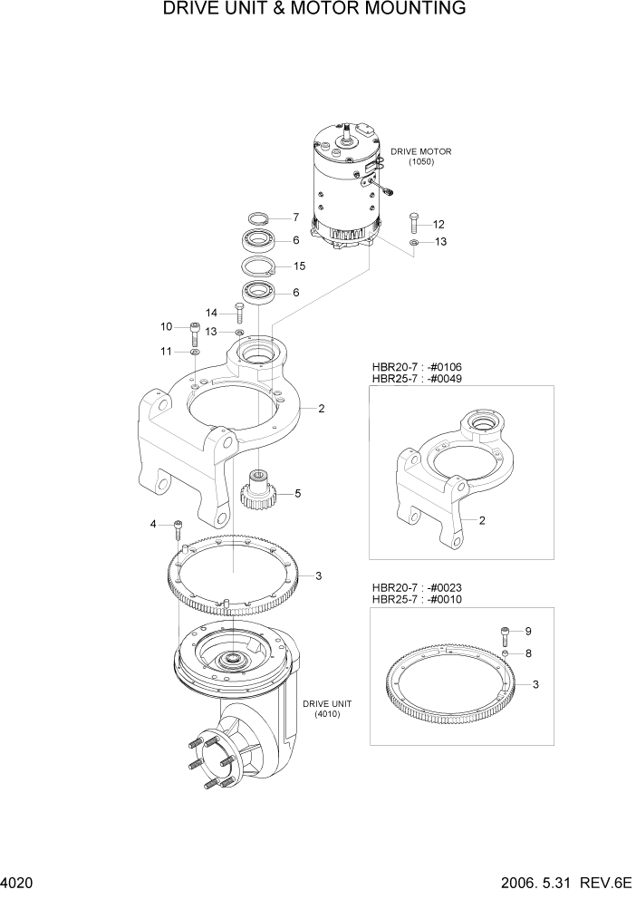 Схема запчастей Hyundai HBR20/HBR25-7 - PAGE 4020 DRIVE UNIT & MOTOR MOUNTING СИЛОВАЯ СИСТЕМА