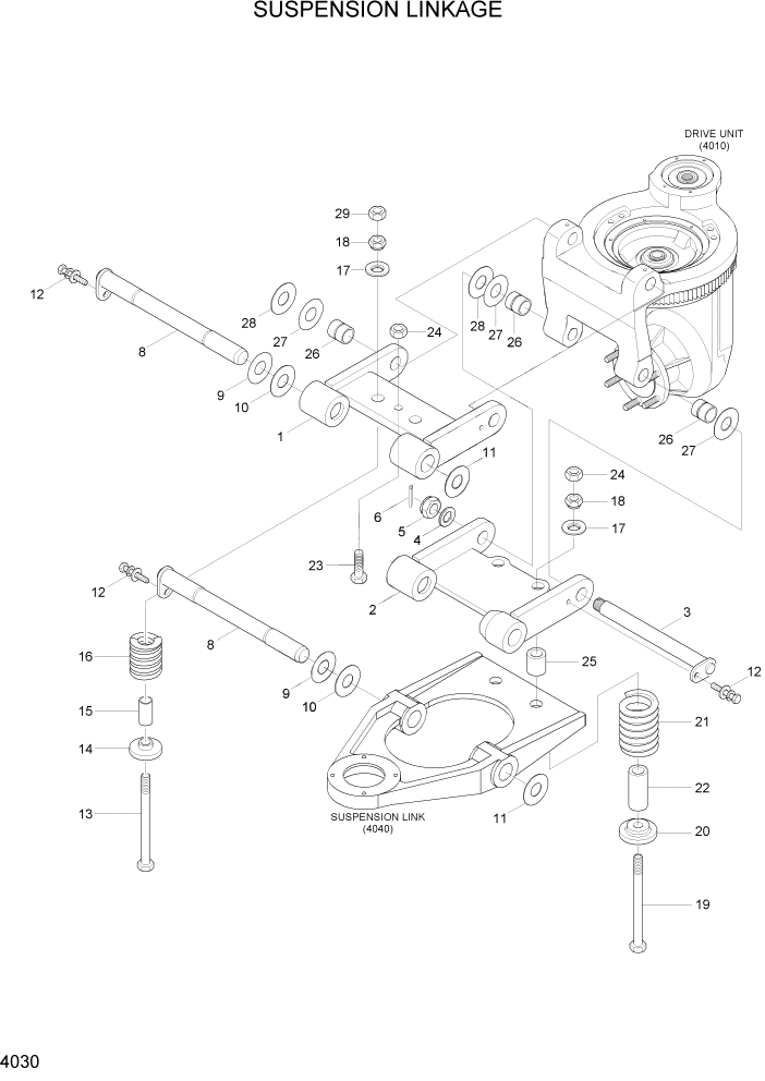 Схема запчастей Hyundai HBR20/HBR25-7 - PAGE 4030 SUSPENSION LINKAGE СИЛОВАЯ СИСТЕМА