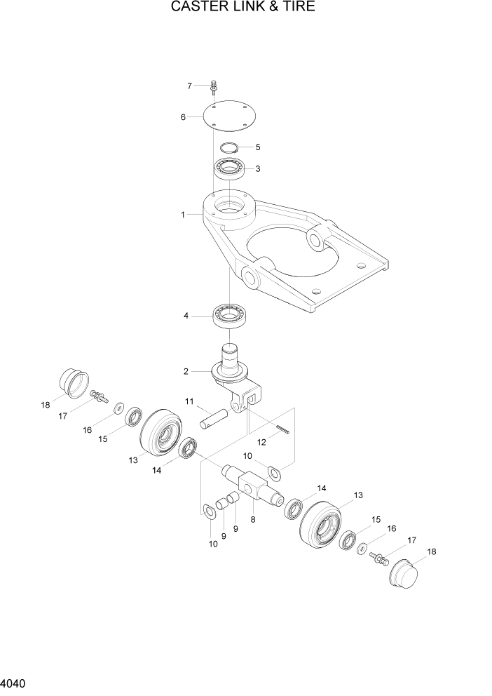 Схема запчастей Hyundai HBR20/HBR25-7 - PAGE 4040 CASTER LINK & TIRE СИЛОВАЯ СИСТЕМА