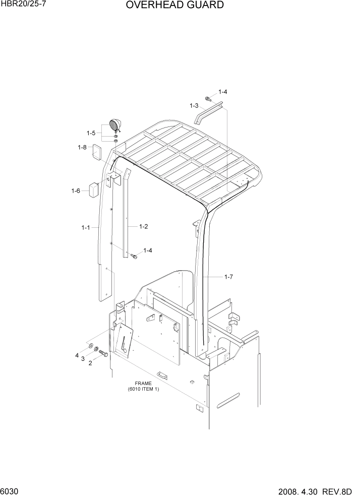 Схема запчастей Hyundai HBR20/HBR25-7 - PAGE 6030 OVERHEAD GUARD СТРУКТУРА