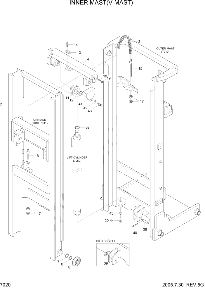 Схема запчастей Hyundai HBR20/HBR25-7 - PAGE 7020 INNER MAST(V-MAST) РАБОЧЕЕ ОБОРУДОВАНИЕ