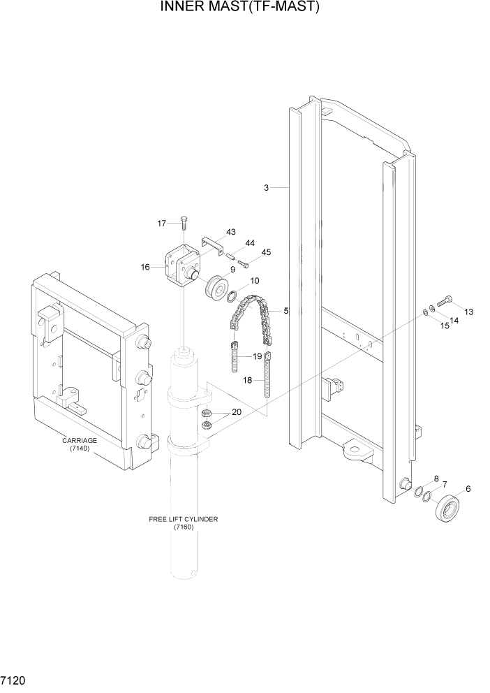 Схема запчастей Hyundai HBR20/HBR25-7 - PAGE 7120 INNER MAST(TF-MAST) РАБОЧЕЕ ОБОРУДОВАНИЕ