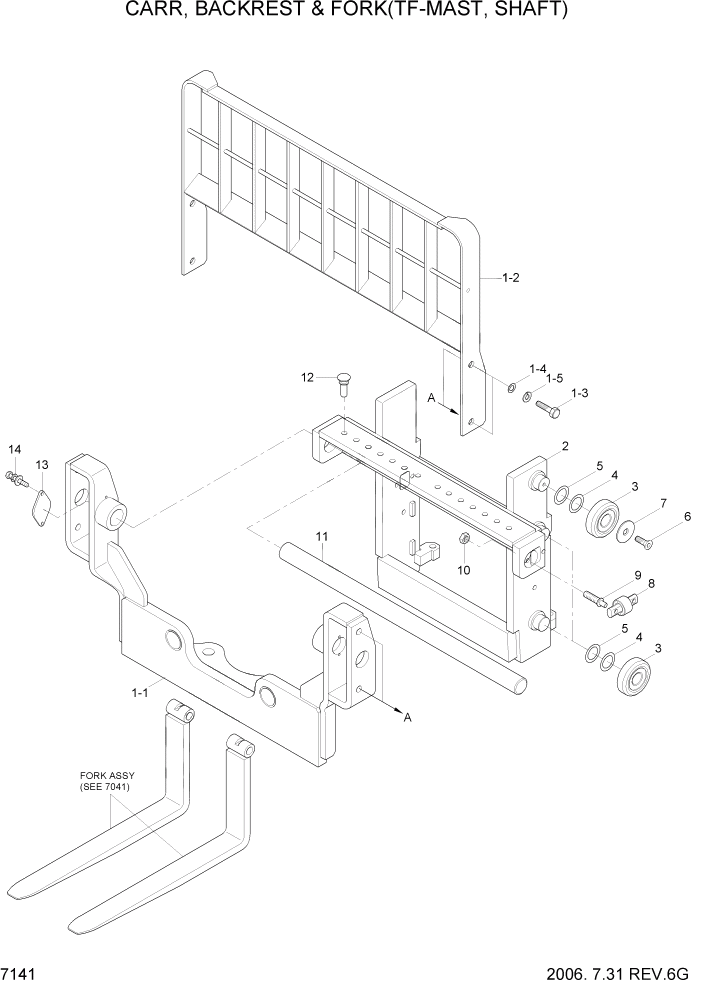 Схема запчастей Hyundai HBR20/HBR25-7 - PAGE 7141 CARR & BACKREST(TF-MAST,SHAFT) РАБОЧЕЕ ОБОРУДОВАНИЕ