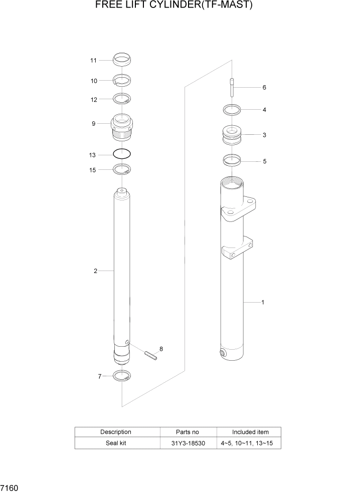 Схема запчастей Hyundai HBR20/HBR25-7 - PAGE 7160 FREE LIFT CYLINDER(TF-MAST) РАБОЧЕЕ ОБОРУДОВАНИЕ