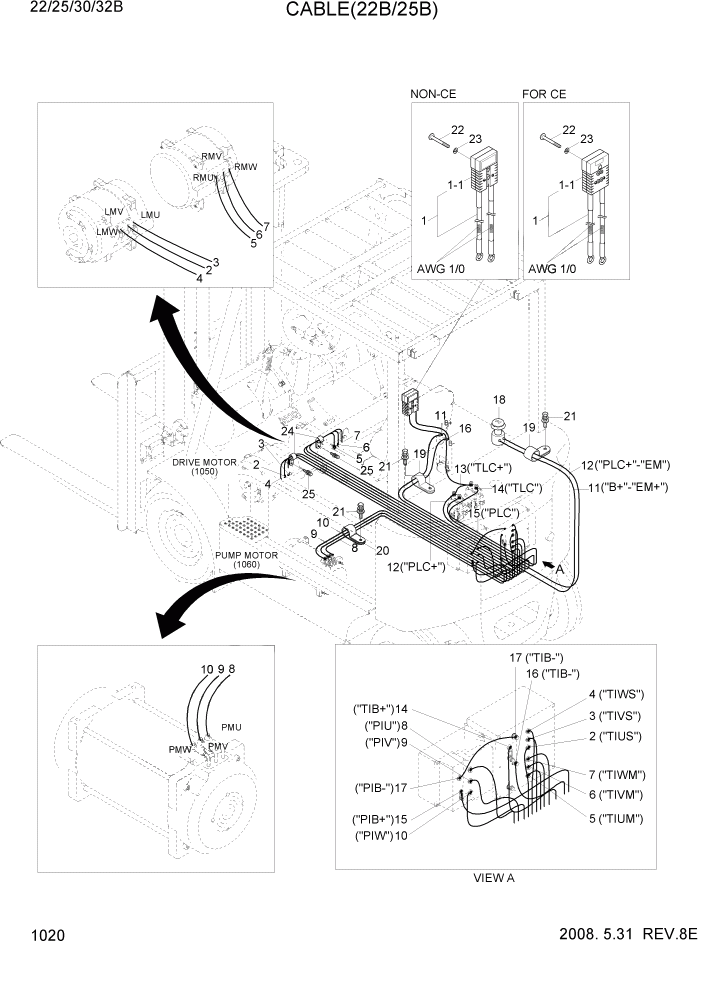 Схема запчастей Hyundai 22/25/30/32B-7 - PAGE 1020 CABLE(22B/25B) ЭЛЕКТРИЧЕСКАЯ СИСТЕМА