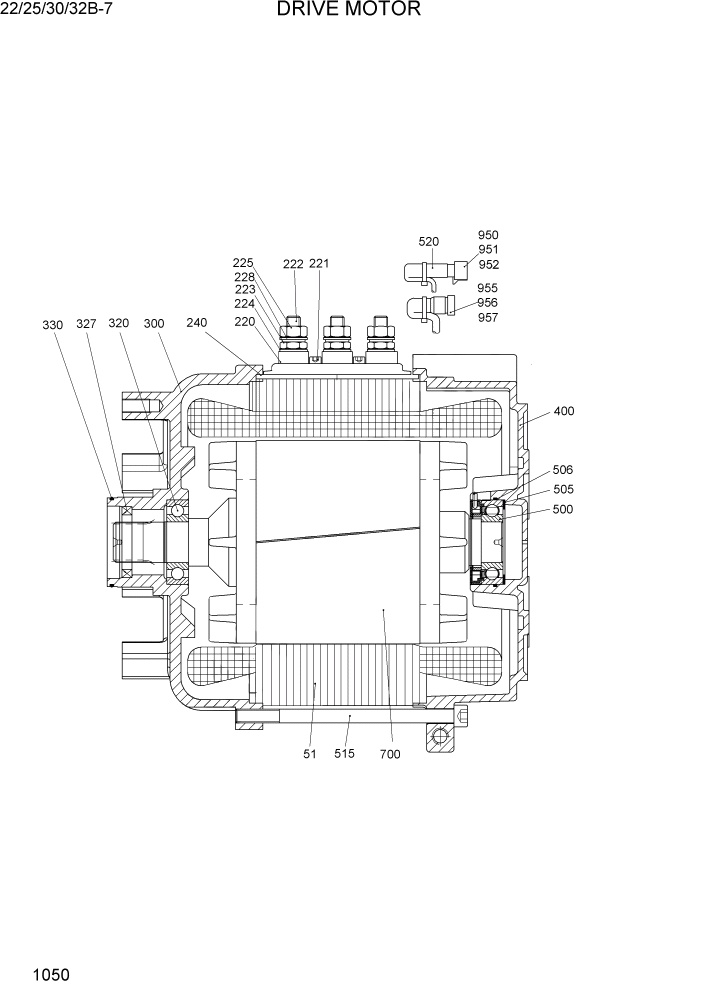 Схема запчастей Hyundai 22/25/30/32B-7 - PAGE 1050 DRIVE MOTOR ЭЛЕКТРИЧЕСКАЯ СИСТЕМА