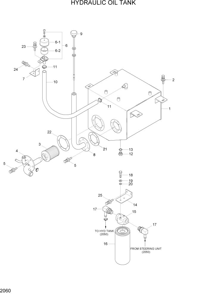 Схема запчастей Hyundai 22/25/30/32B-7 - PAGE 2060 HYDRAULIC OIL TANK ГИДРАВЛИЧЕСКАЯ СИСТЕМА