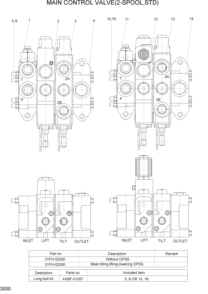 Схема запчастей Hyundai 22/25/30/32B-7 - PAGE 3000 MAIN CONTROL VALVE(2-SPOOL,STD) ГИДРАВЛИЧЕСКИЕ КОМПОНЕНТЫ