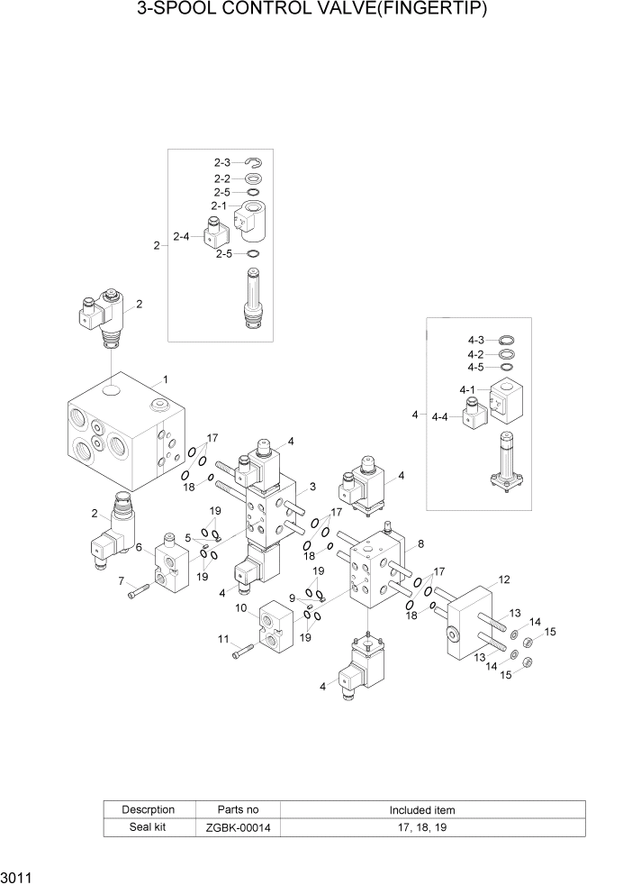 Схема запчастей Hyundai 22/25/30/32B-7 - PAGE 3011 3-SPOOL CONTROL VALVE(FINGERTIP) ГИДРАВЛИЧЕСКИЕ КОМПОНЕНТЫ