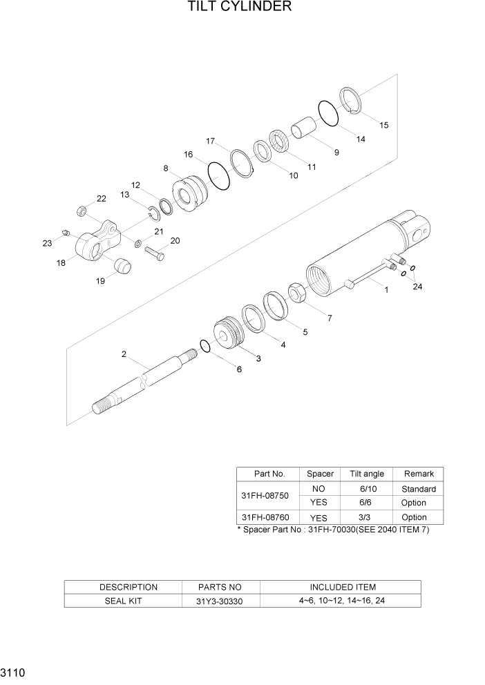 Схема запчастей Hyundai 22/25/30/32B-7 - PAGE 3110 TILT CYLINDER ГИДРАВЛИЧЕСКИЕ КОМПОНЕНТЫ