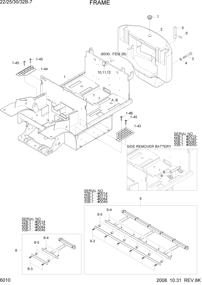 Схема запчастей Hyundai 22/25/30/32B-7 - PAGE 6010 FRAME СТРУКТУРА