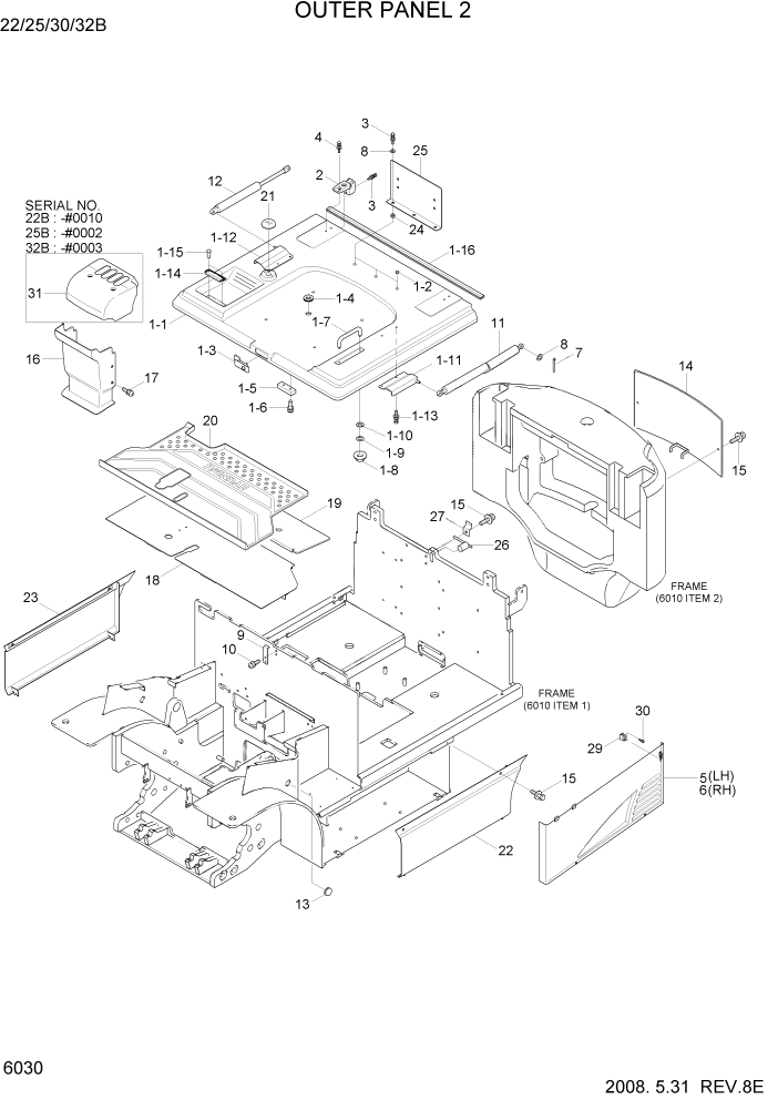 Схема запчастей Hyundai 22/25/30/32B-7 - PAGE 6030 OUTER PANEL 2 СТРУКТУРА