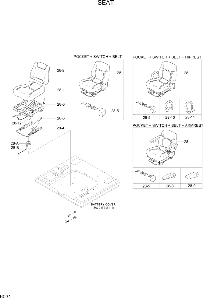 Схема запчастей Hyundai 22/25/30/32B-7 - PAGE 6031 SEAT СТРУКТУРА