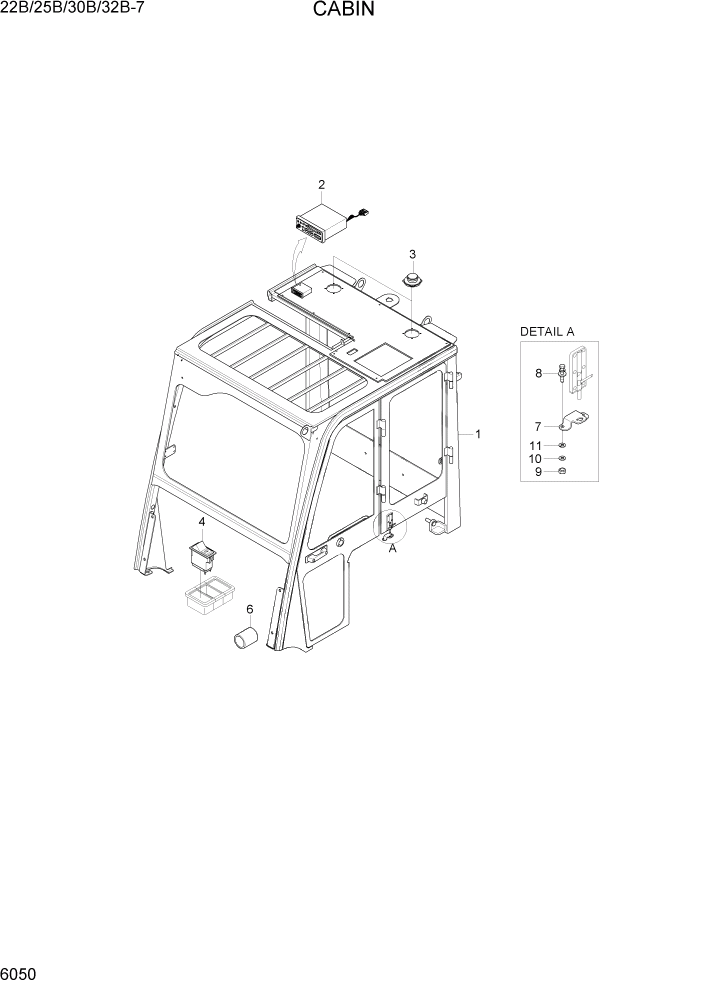 Схема запчастей Hyundai 22/25/30/32B-7 - PAGE 6050 CABIN СТРУКТУРА