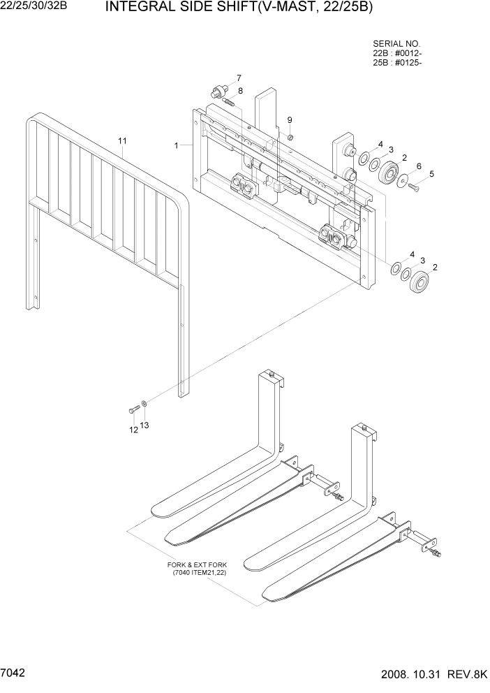 Схема запчастей Hyundai 22/25/30/32B-7 - PAGE 7042 INTEGRAL SIDE SHIFT(V-MAST, 22/25B) РАБОЧЕЕ ОБОРУДОВАНИЕ