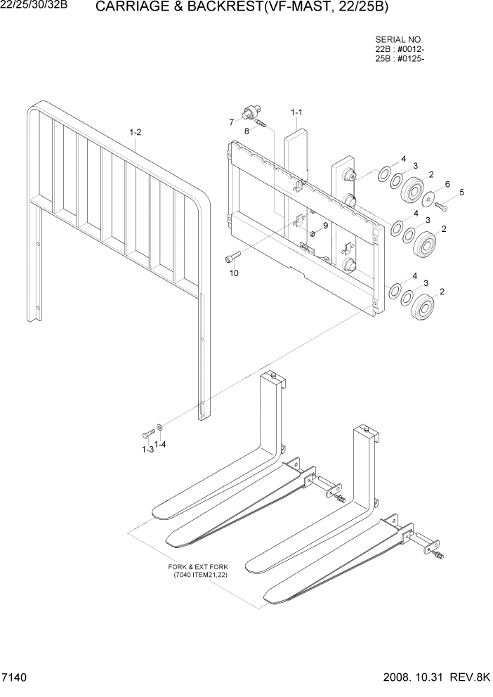 Схема запчастей Hyundai 22/25/30/32B-7 - PAGE 7140 CARRIAGE & BACKREST(VF-MAST, 22/25B) РАБОЧЕЕ ОБОРУДОВАНИЕ
