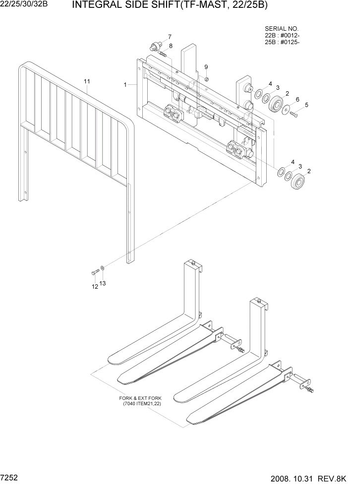 Схема запчастей Hyundai 22/25/30/32B-7 - PAGE 7252 INTEGRAL SIDE SHIFT(TF-MAST,22/25B) РАБОЧЕЕ ОБОРУДОВАНИЕ
