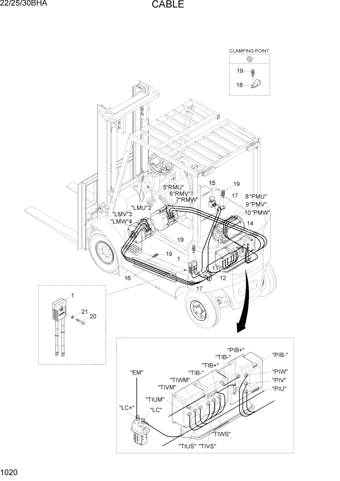 Схема запчастей Hyundai 22/25/30BHA-7 - PAGE 1020 CABLE ЭЛЕКТРИЧЕСКАЯ СИСТЕМА