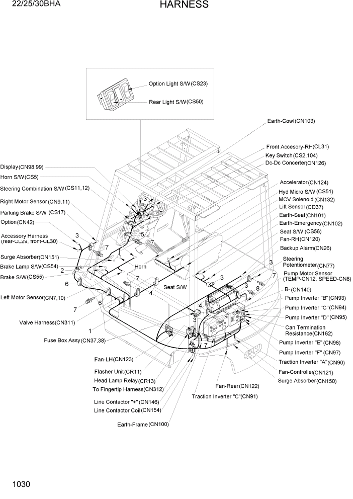 Схема запчастей Hyundai 22/25/30BHA-7 - PAGE 1030 HARNESS ЭЛЕКТРИЧЕСКАЯ СИСТЕМА