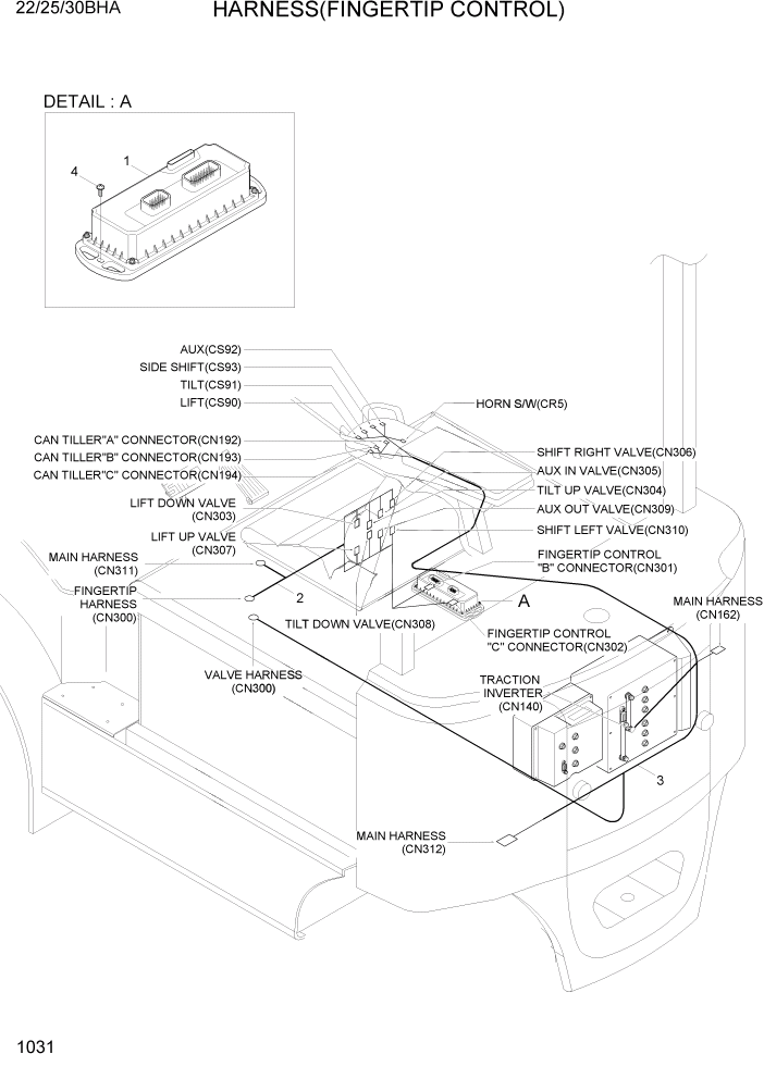 Схема запчастей Hyundai 22/25/30BHA-7 - PAGE 1040 HARNESS(FINGERTIP CONTROL) ЭЛЕКТРИЧЕСКАЯ СИСТЕМА