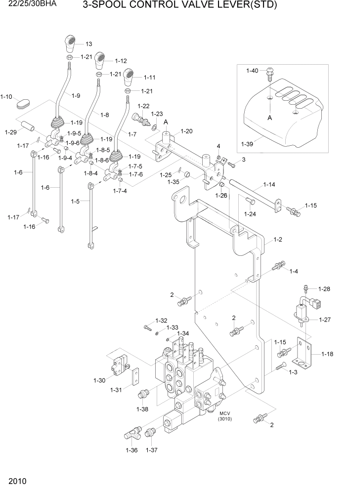 Схема запчастей Hyundai 22/25/30BHA-7 - PAGE 2010 3-SPOOL CONTROL VALVE LEVER(STD) ГИДРАВЛИЧЕСКАЯ СИСТЕМА