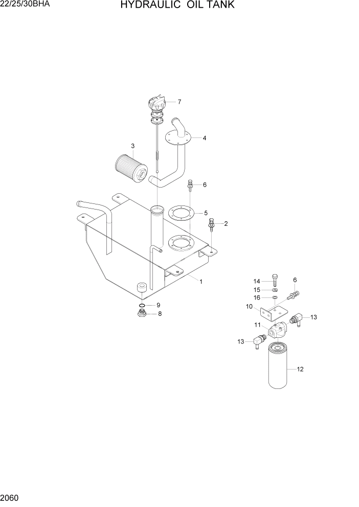 Схема запчастей Hyundai 22/25/30BHA-7 - PAGE 2060 HYDRAULIC OIL TANK ГИДРАВЛИЧЕСКАЯ СИСТЕМА