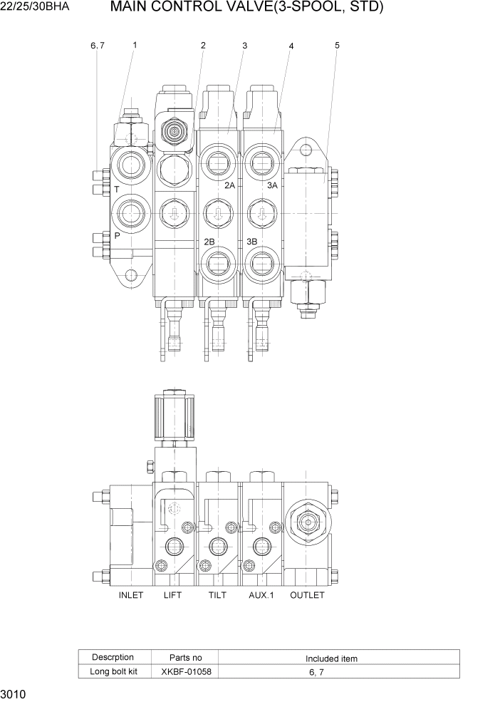 Схема запчастей Hyundai 22/25/30BHA-7 - PAGE 3010 MAIN CONTROL VALVE(3-SPOOL, STD) ГИДРАВЛИЧЕСКИЕ КОМПОНЕНТЫ