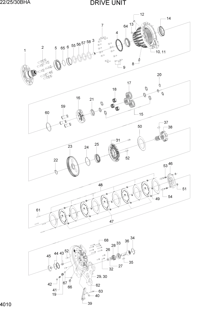 Схема запчастей Hyundai 22/25/30BHA-7 - PAGE 4010 DRIVE UNIT СИЛОВАЯ СИСТЕМА