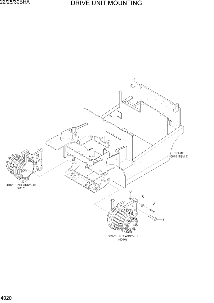 Схема запчастей Hyundai 22/25/30BHA-7 - PAGE 4020 DRIVE UNIT MOUNTING СИЛОВАЯ СИСТЕМА