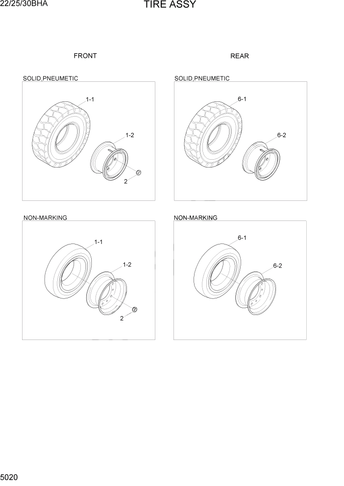 Схема запчастей Hyundai 22/25/30BHA-7 - PAGE 5020 TIRE ASSY РУЛЕВОЕ & СИСТЕМА УПРАВЛЕНИЯ