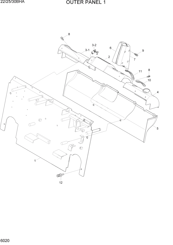 Схема запчастей Hyundai 22/25/30BHA-7 - PAGE 6020 OUTER PANEL 1 СТРУКТУРА