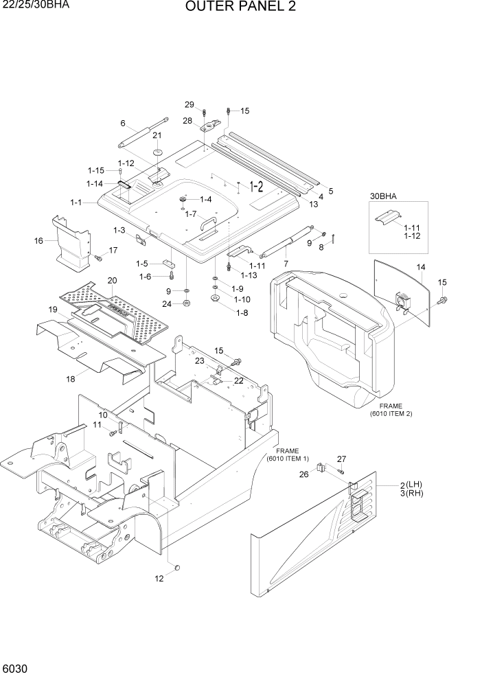 Схема запчастей Hyundai 22/25/30BHA-7 - PAGE 6030 OUTER PANEL 2 СТРУКТУРА