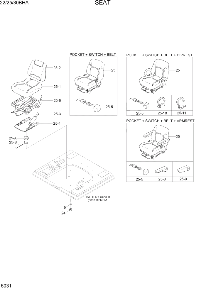 Схема запчастей Hyundai 22/25/30BHA-7 - PAGE 6031 SEAT СТРУКТУРА