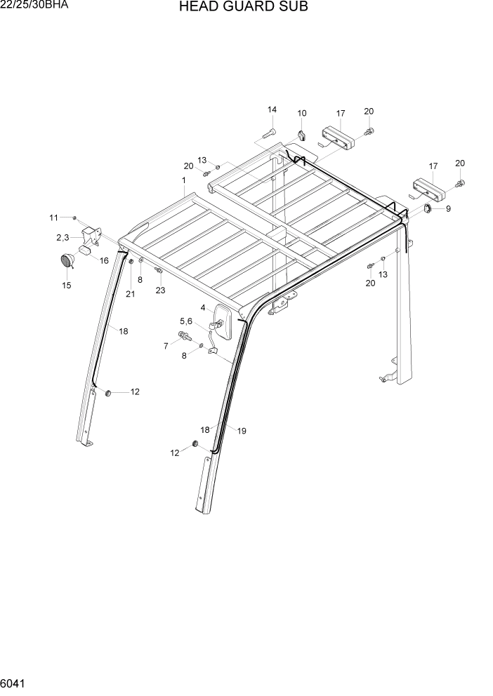 Схема запчастей Hyundai 22/25/30BHA-7 - PAGE 6041 HEAD GUARD SUB ASSY СТРУКТУРА