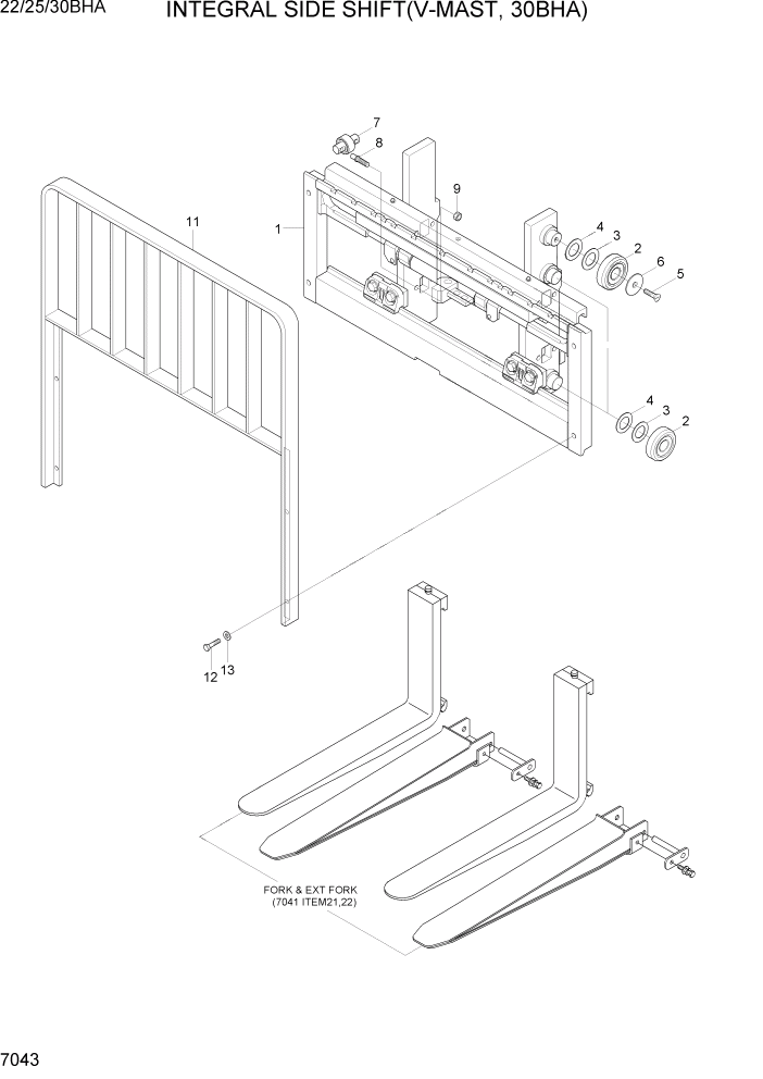 Схема запчастей Hyundai 22/25/30BHA-7 - PAGE 7043 INTEGRAL SIDE SHIFT(V-MAST, 30BHA) РАБОЧЕЕ ОБОРУДОВАНИЕ