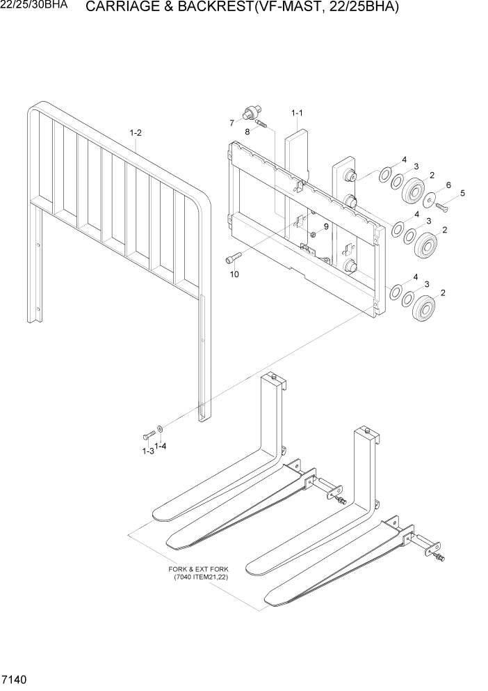 Схема запчастей Hyundai 22/25/30BHA-7 - PAGE 7140 CARRIAGE & BACKREST(VF-MAST, 22/25BHA) РАБОЧЕЕ ОБОРУДОВАНИЕ