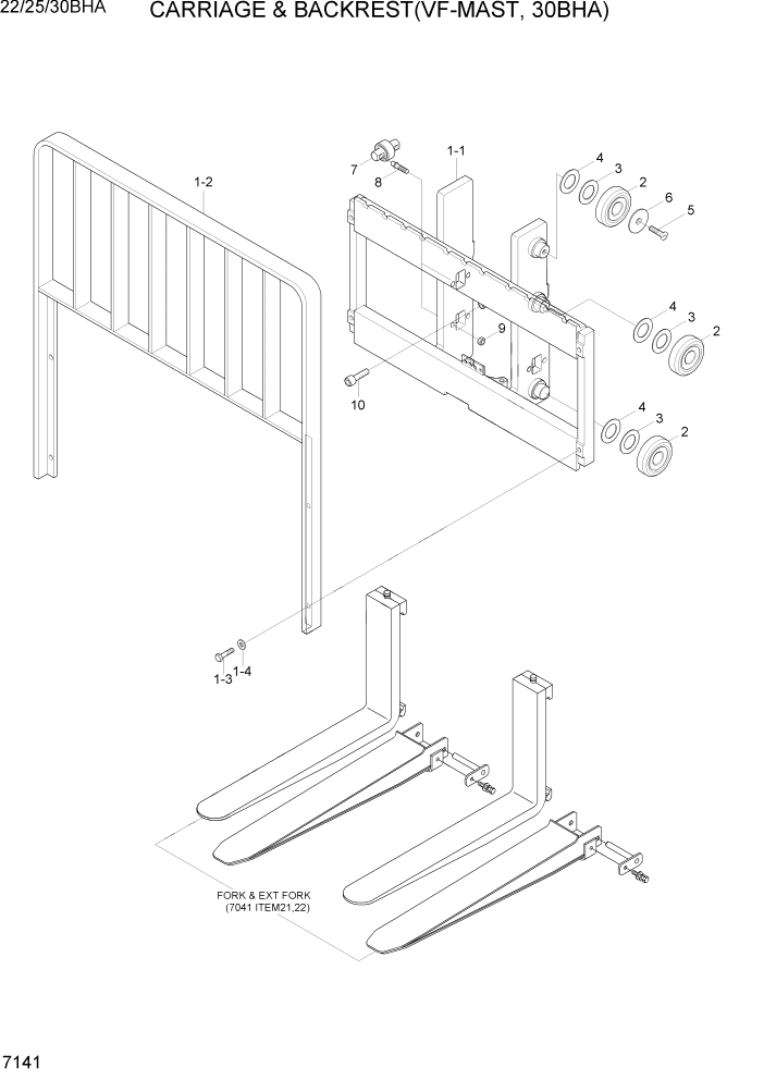 Схема запчастей Hyundai 22/25/30BHA-7 - PAGE 7141 CARRIAGE & BACKREST(VF-MAST, 30BHA) РАБОЧЕЕ ОБОРУДОВАНИЕ