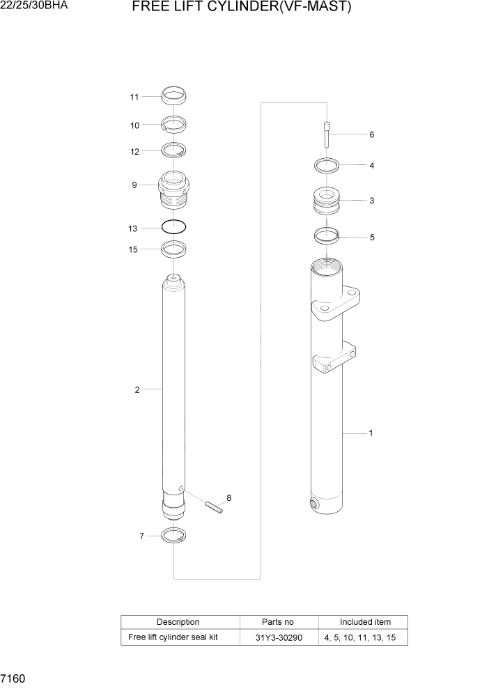 Схема запчастей Hyundai 22/25/30BHA-7 - PAGE 7160 FREE LIFT CYLINDER(VF-MAST) РАБОЧЕЕ ОБОРУДОВАНИЕ