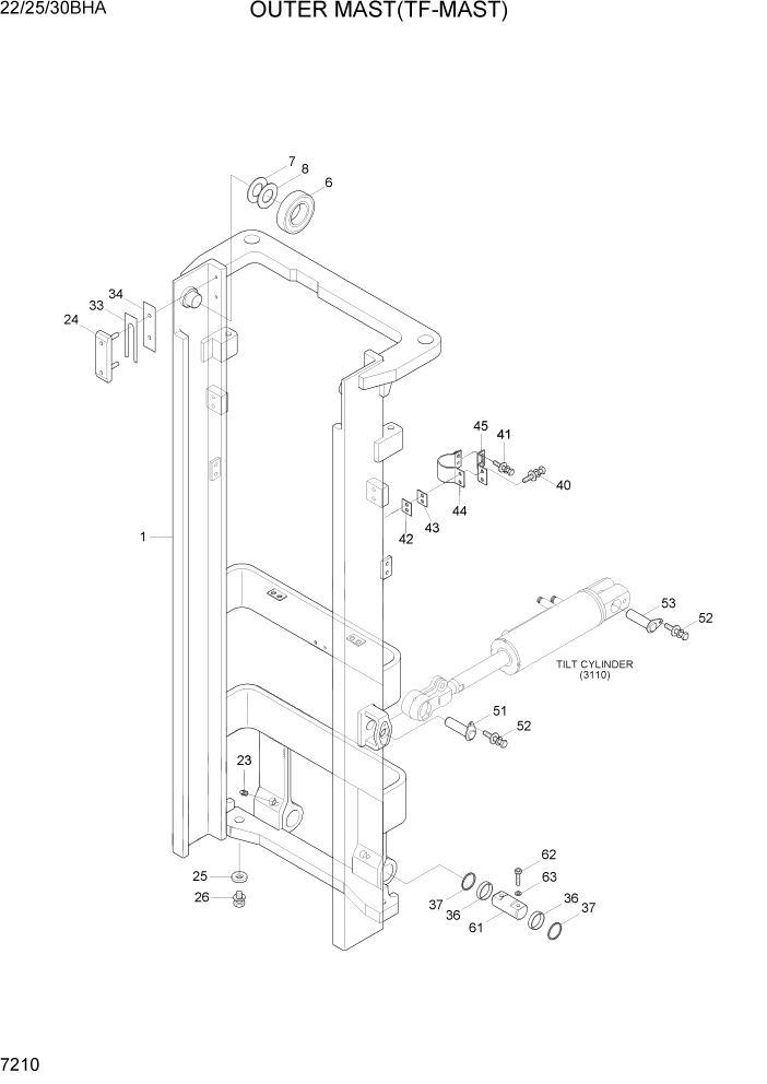 Схема запчастей Hyundai 22/25/30BHA-7 - PAGE 7210 OUTER MAST(TF-MAST) РАБОЧЕЕ ОБОРУДОВАНИЕ