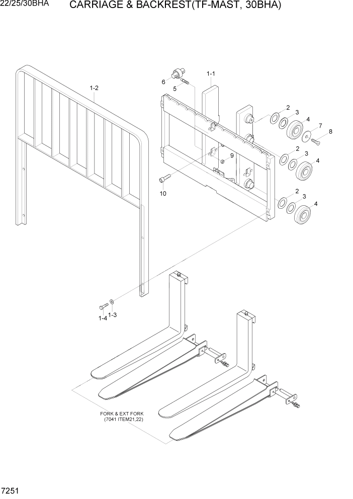 Схема запчастей Hyundai 22/25/30BHA-7 - PAGE 7251 CARRIAGE & BACKREST(TF-MAST, 30BHA) РАБОЧЕЕ ОБОРУДОВАНИЕ