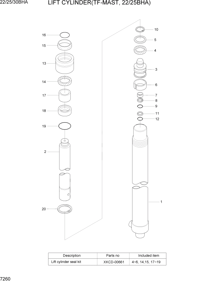 Схема запчастей Hyundai 22/25/30BHA-7 - PAGE 7260 LIFT CYLINDER(TF-MAST, 22/25BHA) РАБОЧЕЕ ОБОРУДОВАНИЕ